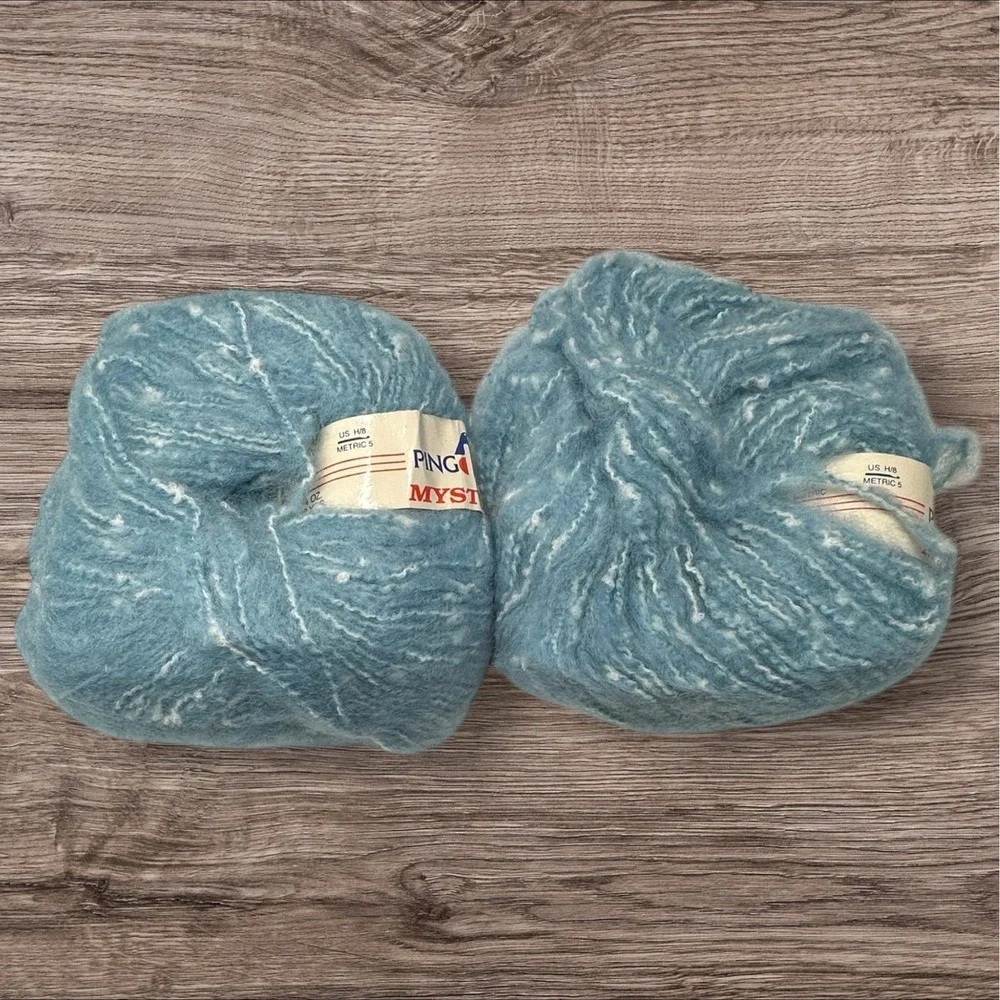 4 Vintage Pingouin Mystere Mohair Wool Blend FluffyYarn 2 Cream 2‎ Blue